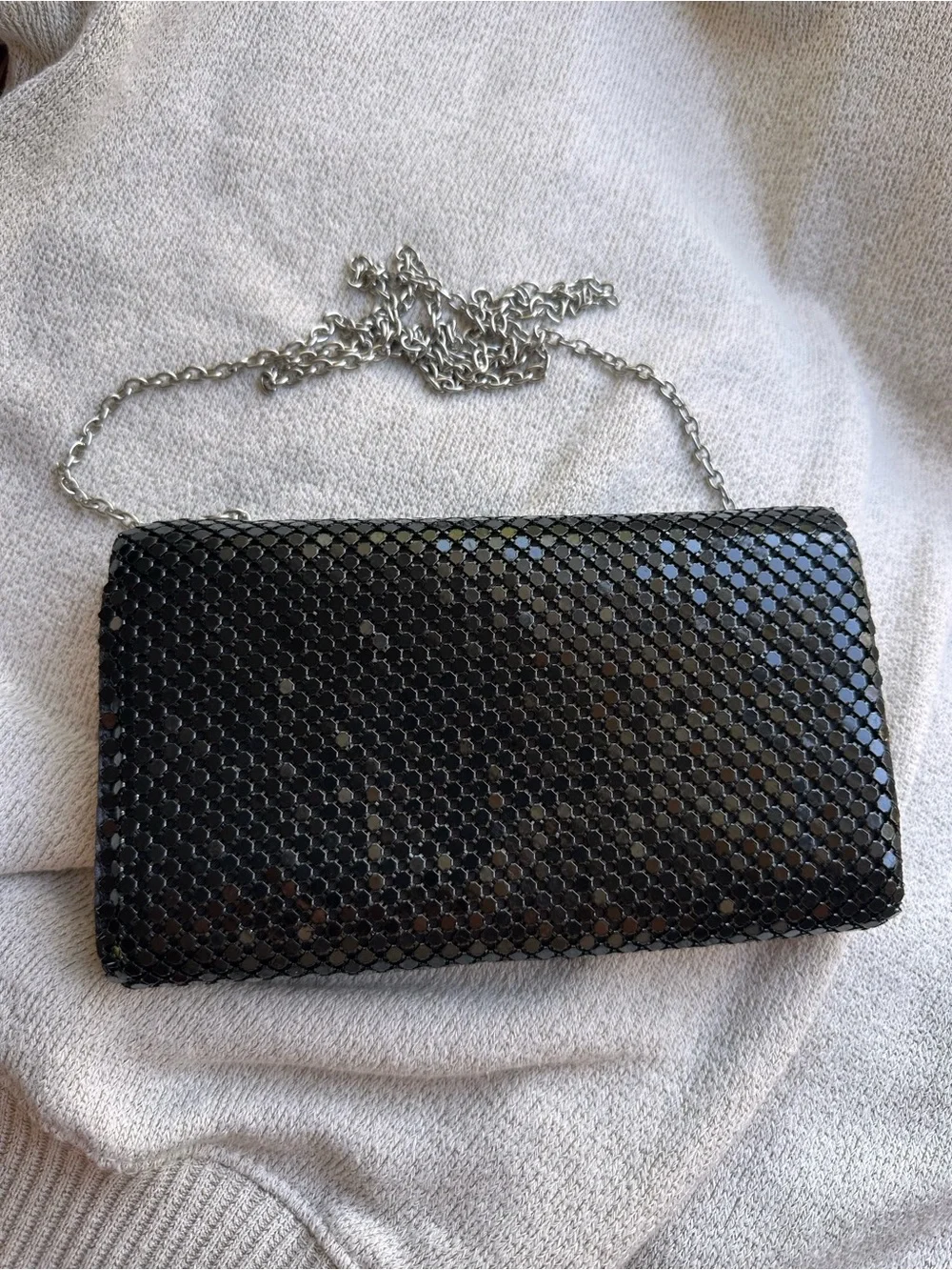Black Sequin Chain Clutch - Unbranded